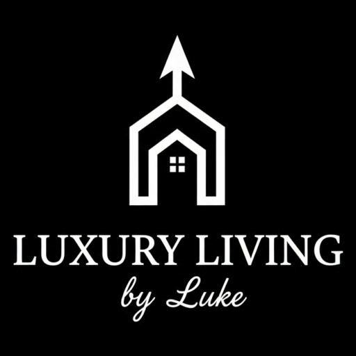 Luxury living by luke white logo with black background